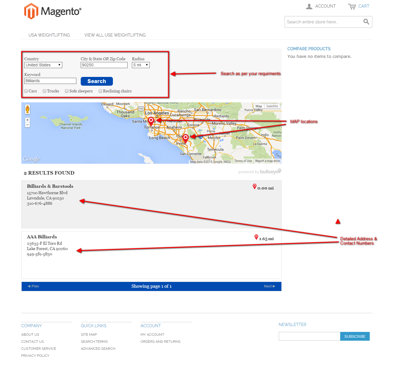 Magento dealer locator screen