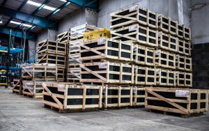 stacked roofing material pallets